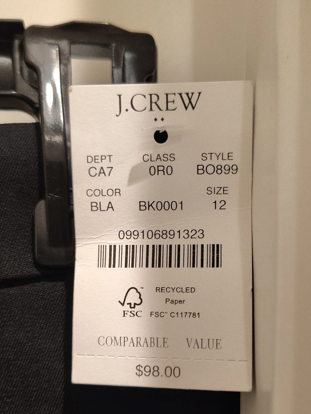 J. Crew Black Tailored Straight-Leg Trousers